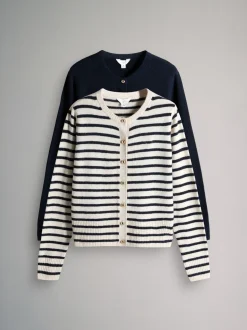 The Set 2 Pack Gold Button Knitted Cardigans With Wool