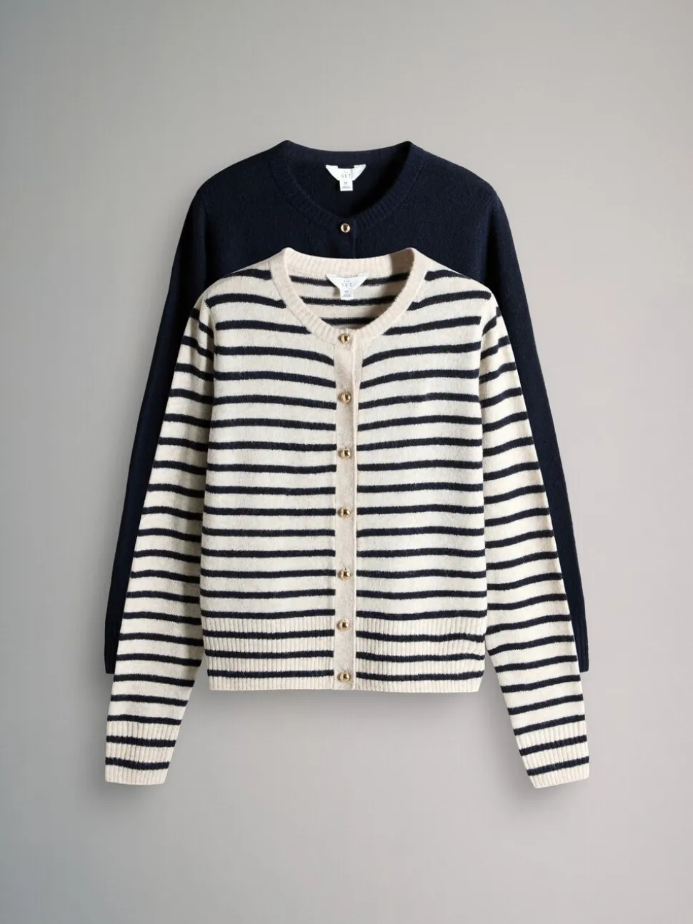 The Set 2 Pack Gold Button Knitted Cardigans With Wool