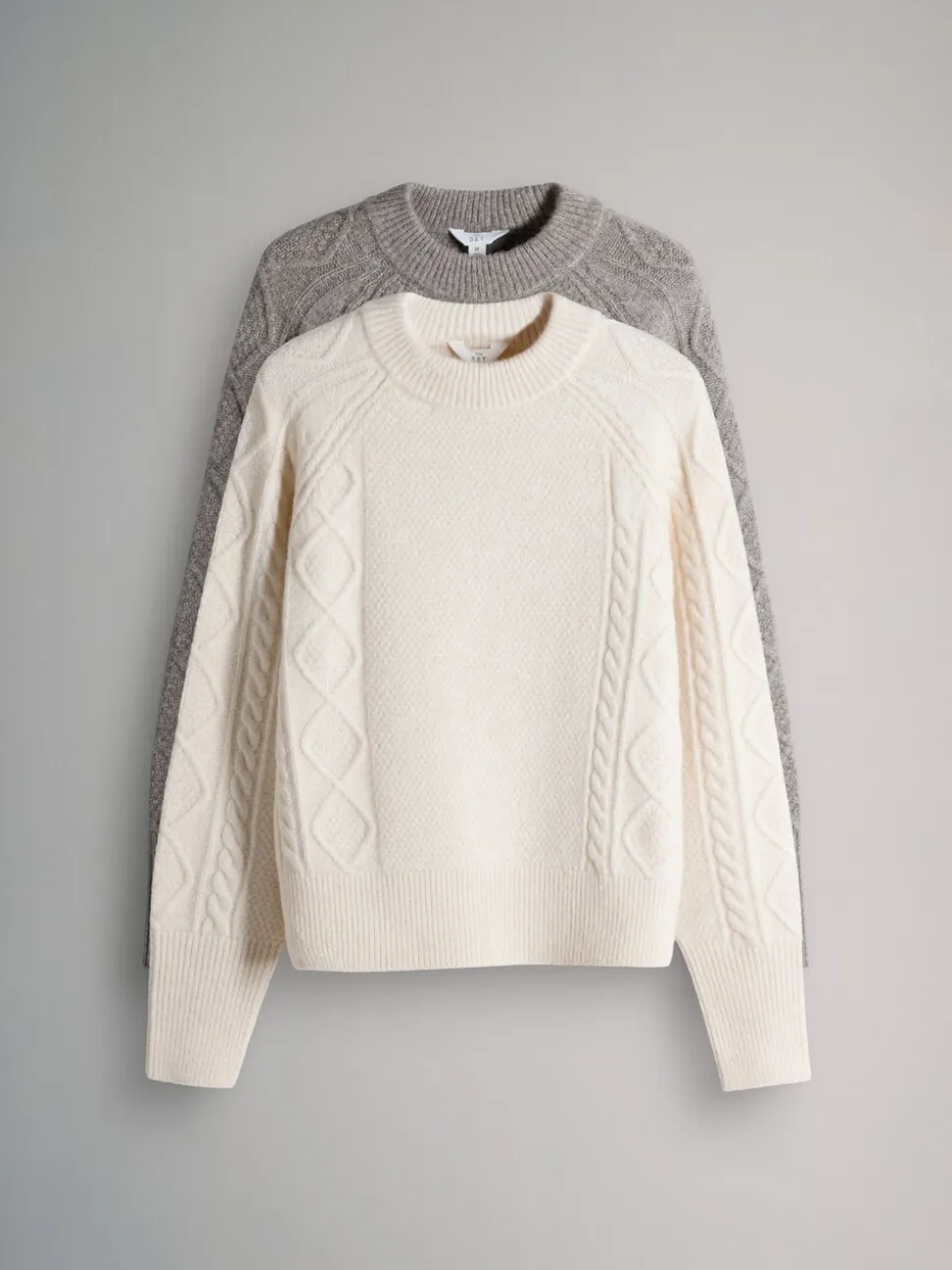 The Set 2 Pack Knitted Cable Jumpers With Wool