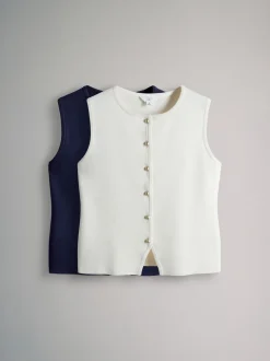 The Set 2 Pack Knitted Gold Button Vests
