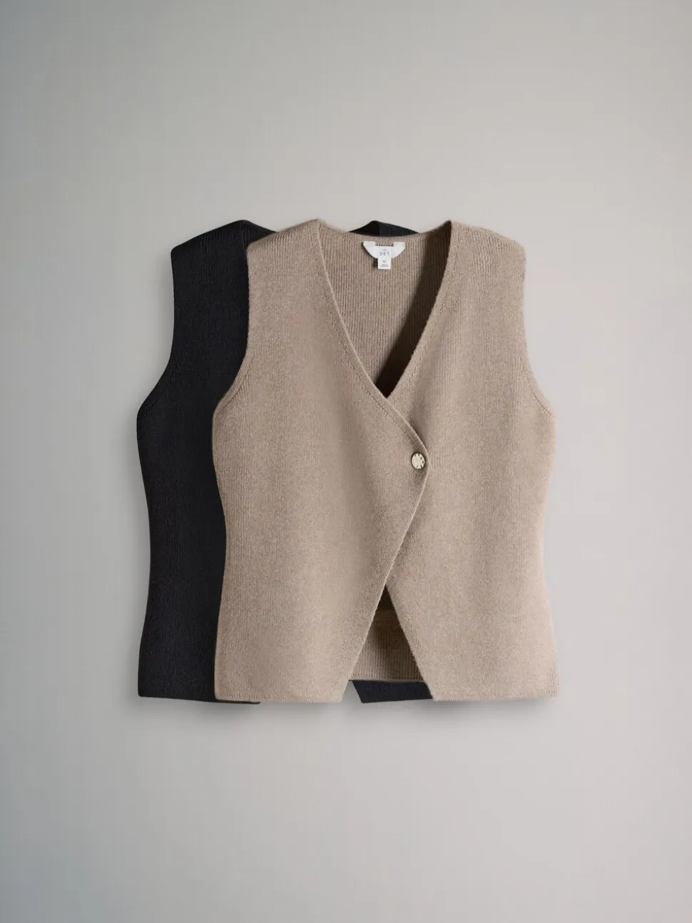 The Set 2 Pack Knitted Gold Button Ribbed Waistcoat