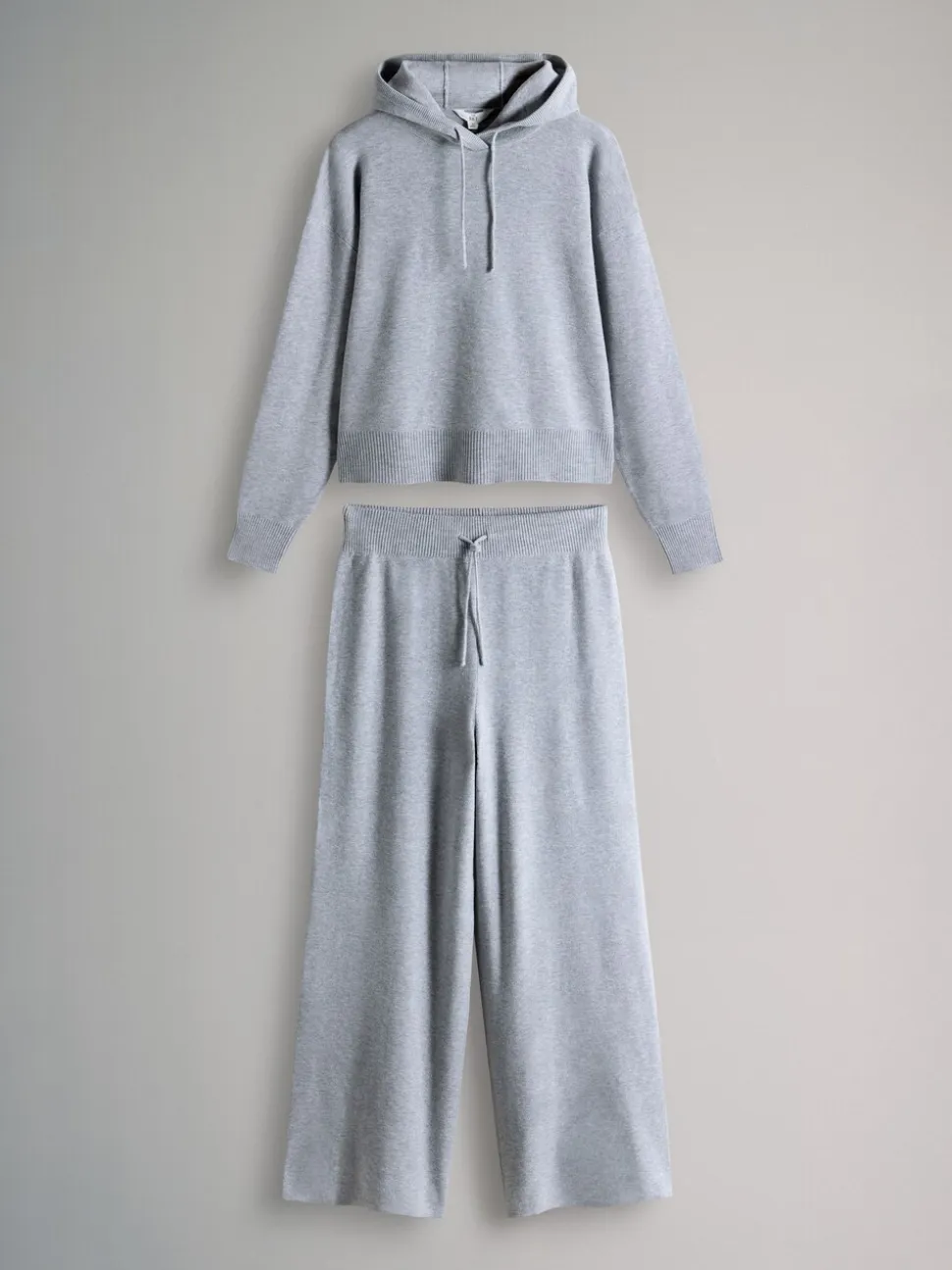 The Set Knitted Ribbed Hoodie and Wide Leg Trouser Co-ord