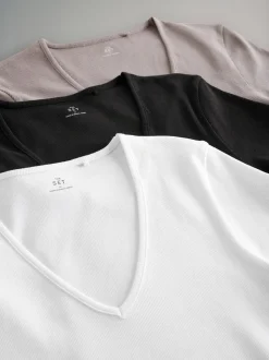 The Set verpakking van 3 geribbelde T-shirts met korte mouwen en V-hals