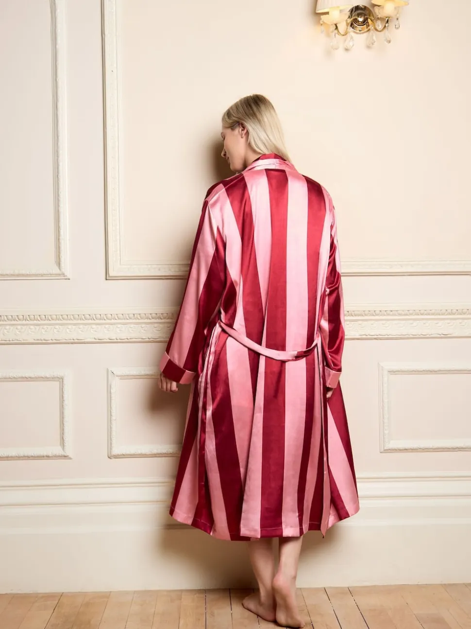Their Nibs Raspberry Stripe Satin Grandpa Robe