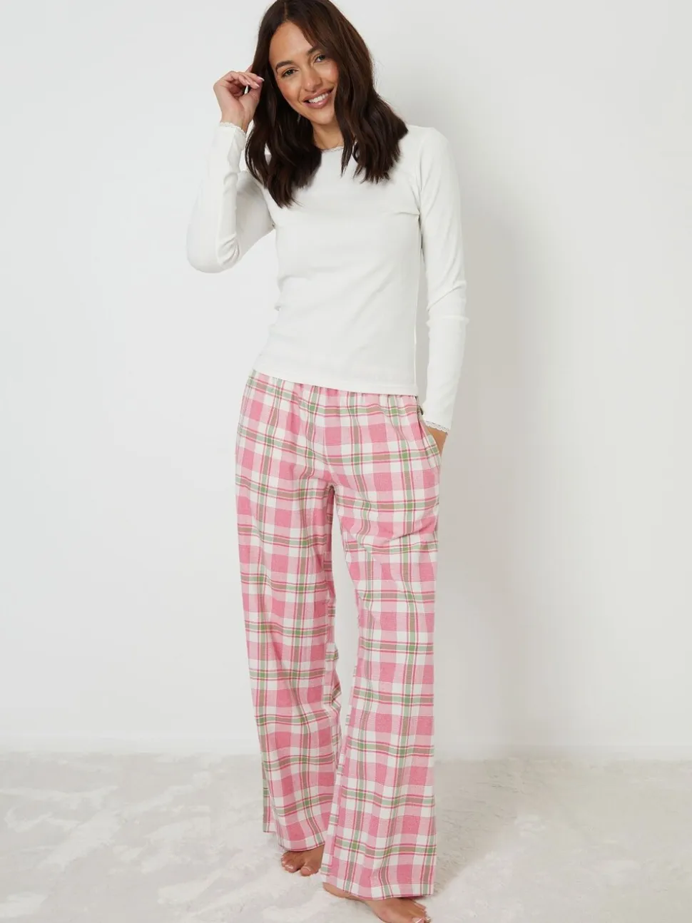 Threadbare Crew Neck Long Sleeve Check Pyjamas Set