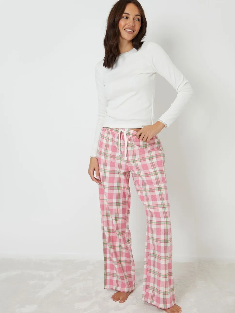 Threadbare Crew Neck Long Sleeve Check Pyjamas Set