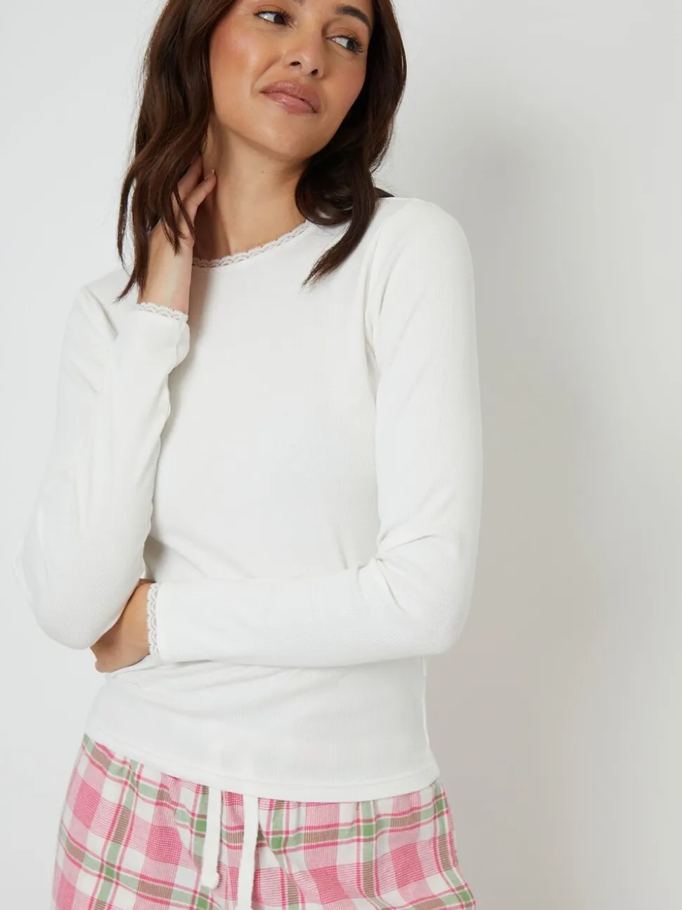 Threadbare Crew Neck Long Sleeve Check Pyjamas Set