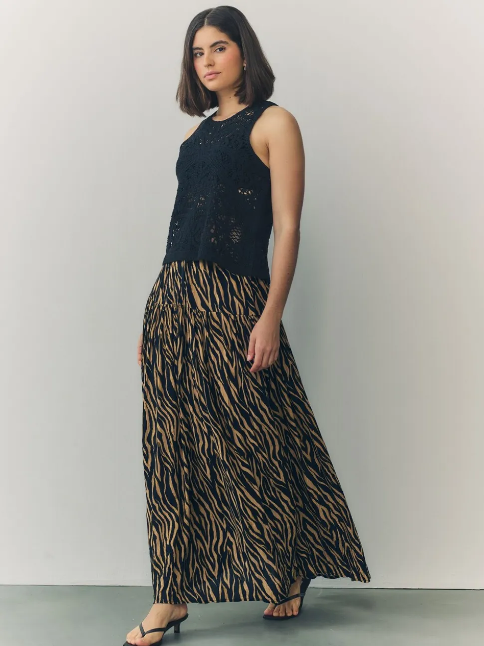 Tijgerprint - Maxirok met getailleerde taille