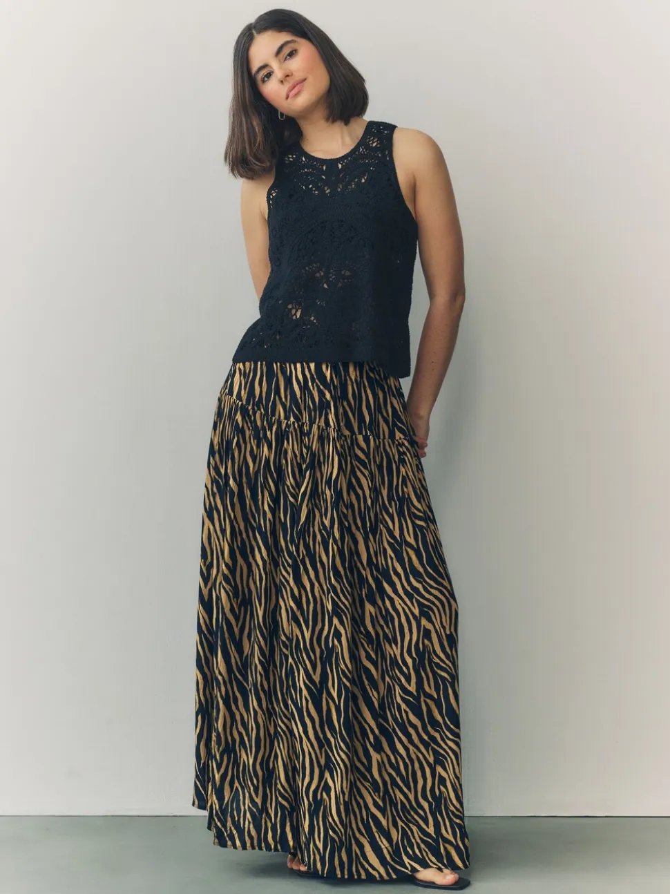 Tijgerprint - Maxirok met getailleerde taille