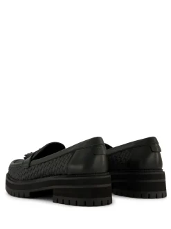 TOMS Cara Loafers in Black Woven PU with Tassel