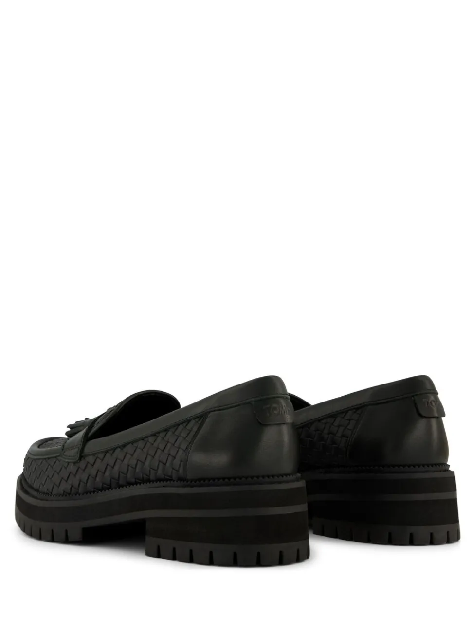 TOMS Cara Loafers in Black Woven PU with Tassel