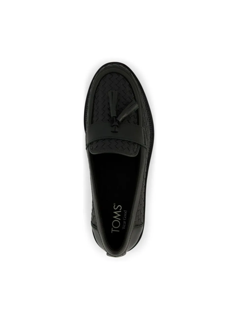 TOMS Cara Loafers in Black Woven PU with Tassel