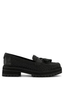 TOMS Cara Loafers in Black Woven PU with Tassel
