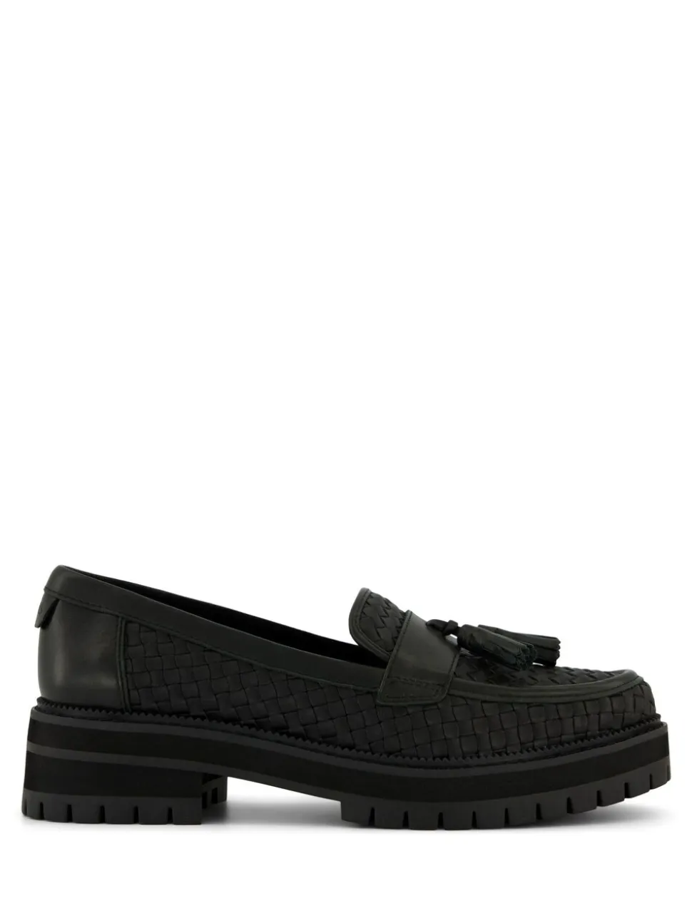 TOMS Cara Loafers in Black Woven PU with Tassel