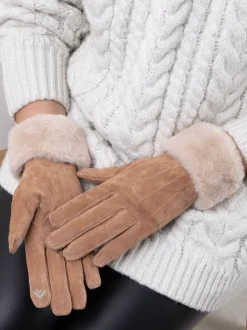 Totes Isotoner Winter driepunts suède dameshandschoenen met boord van imitatiebont