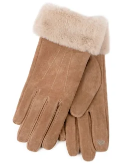 Totes Isotoner Winter driepunts suède dameshandschoenen met boord van imitatiebont