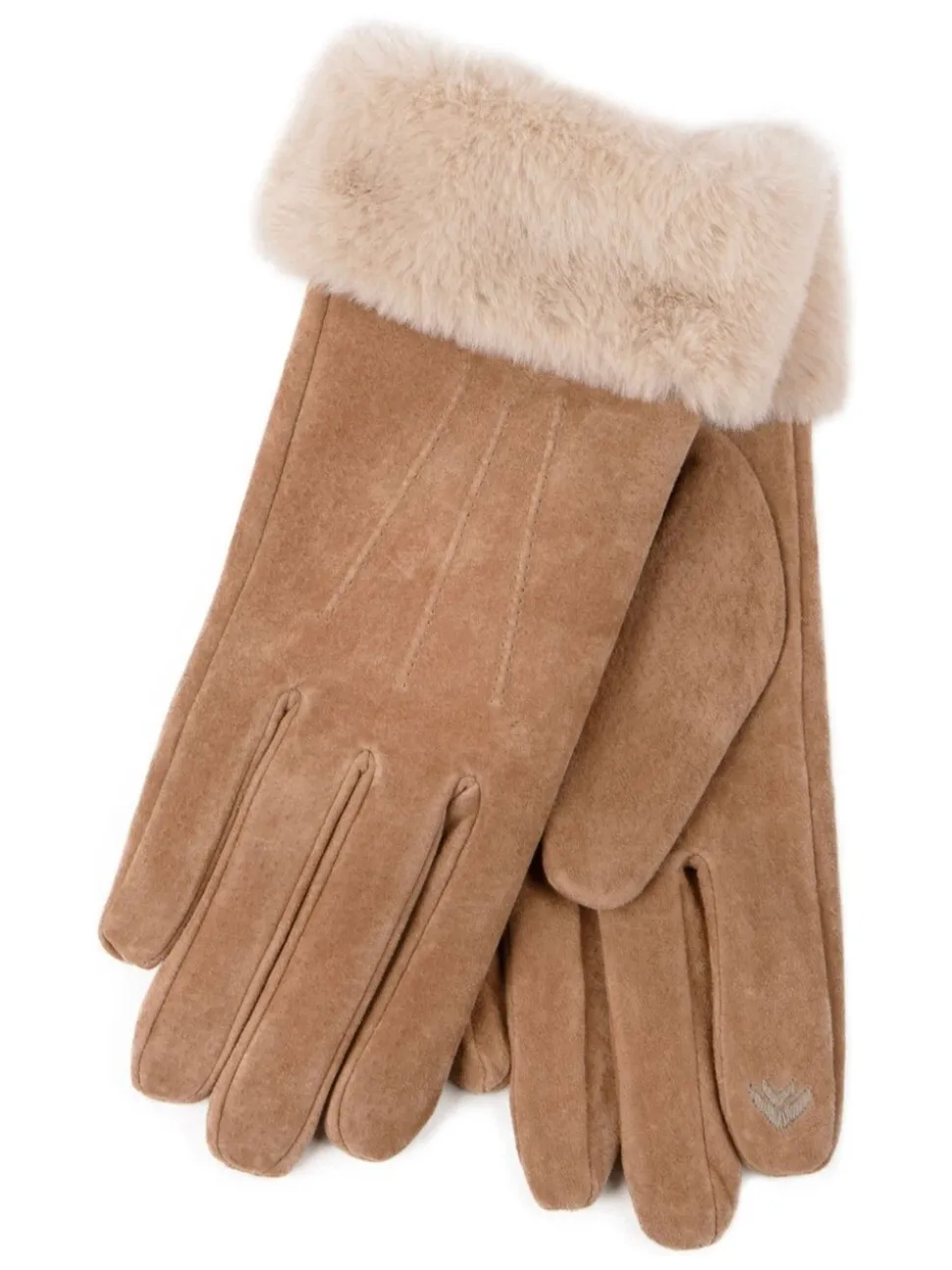 Totes Isotoner Winter driepunts suède dameshandschoenen met boord van imitatiebont