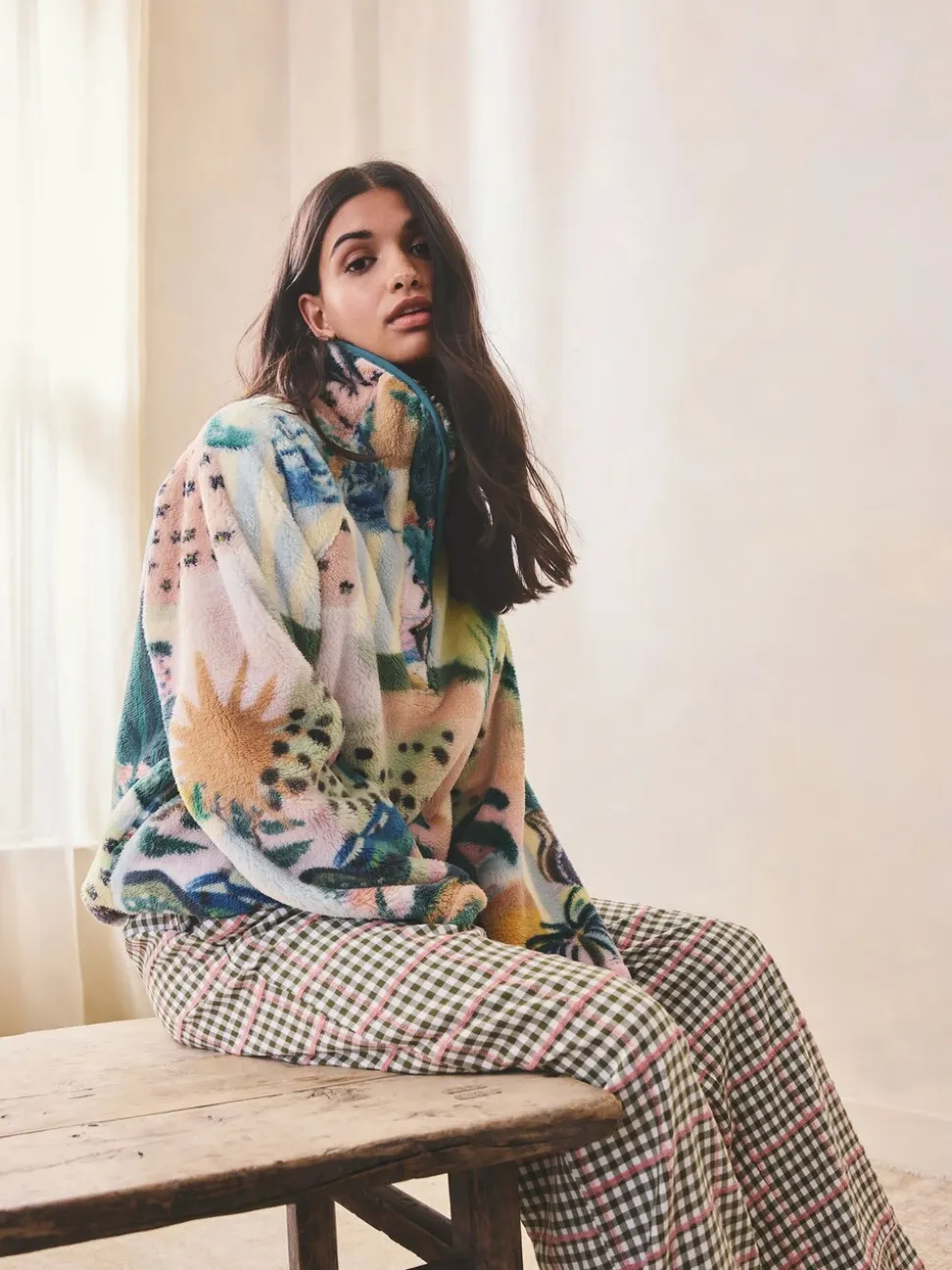 Tropisch oranje tafereel - Borg fleece top met print