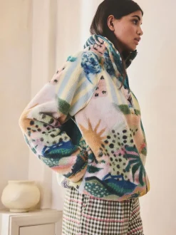 Tropisch oranje tafereel - Borg fleece top met print