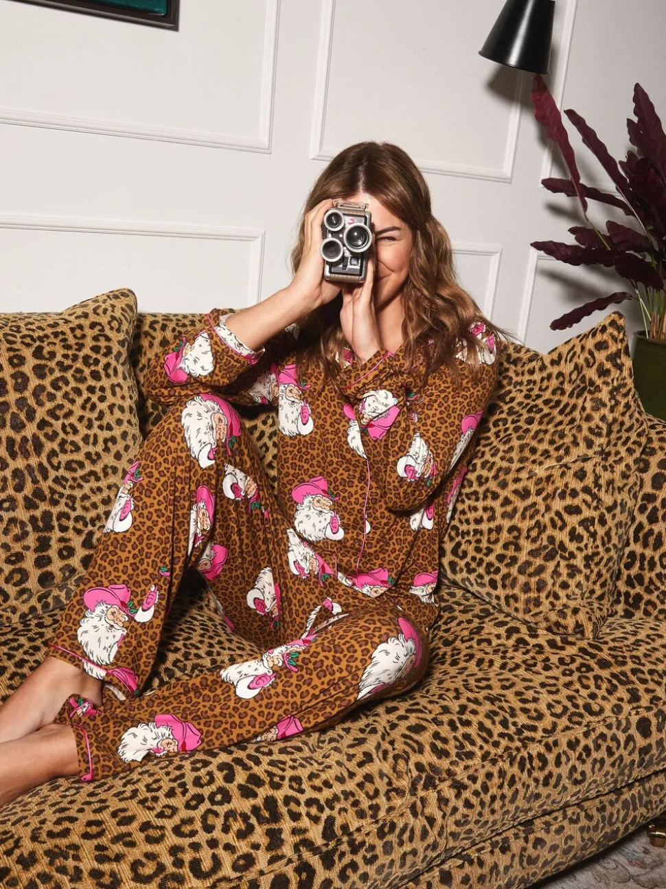Urban Threads Urban Threads Brown Cowboy Santa Long Pyjamas Set