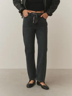 Washed Black Leopard Print - Mid Rise Ankle Straight Leg Jeans With Scarf