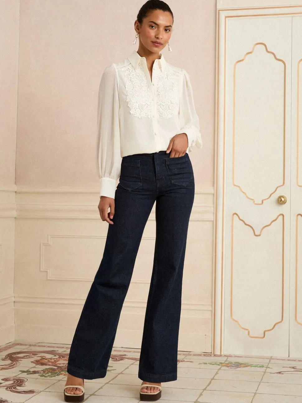 White Ecru Lace - Love & Roses Centre Long Sleeve Shirt