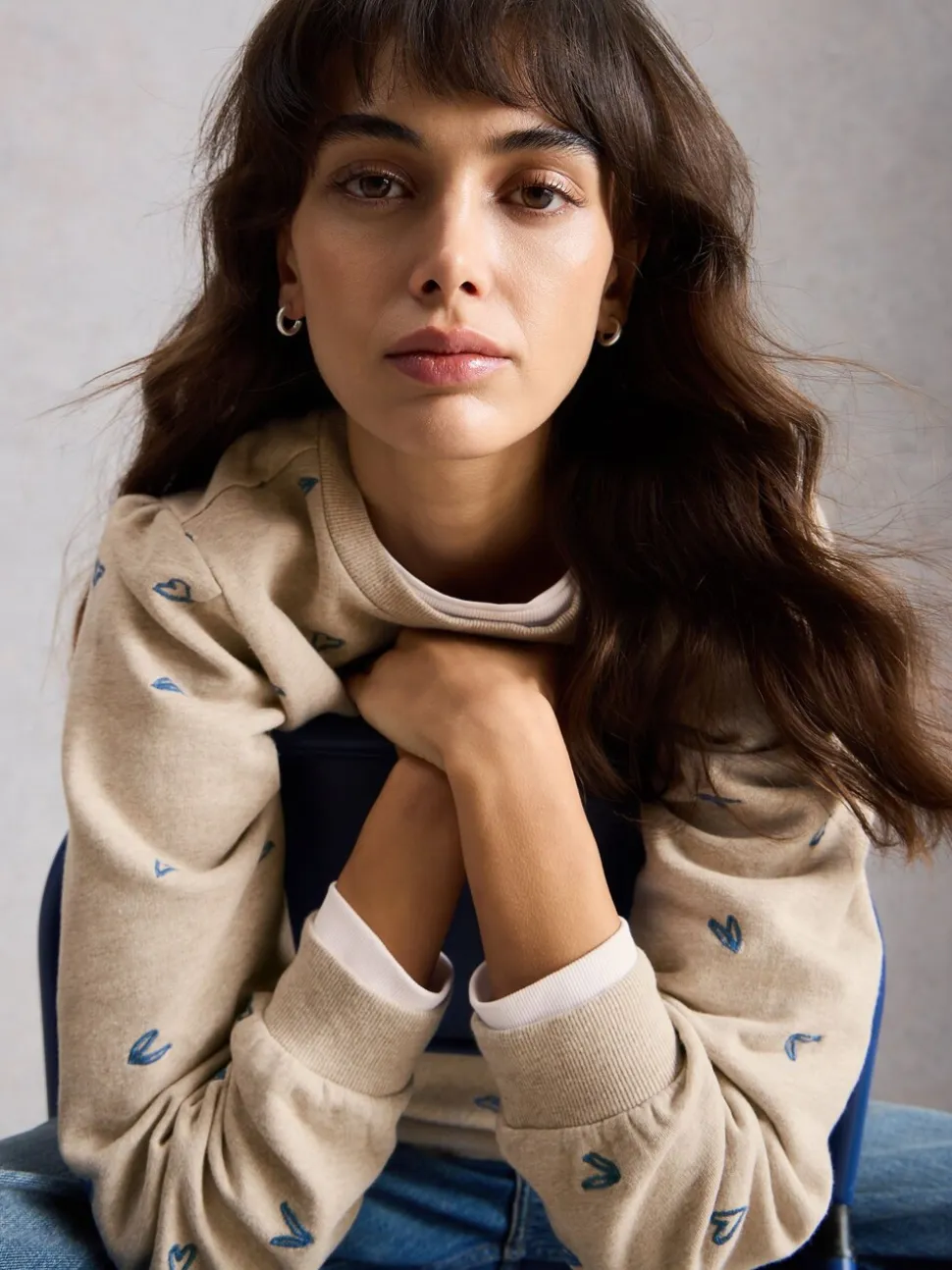 White Stuff Heart Embroidered Sweatshirt