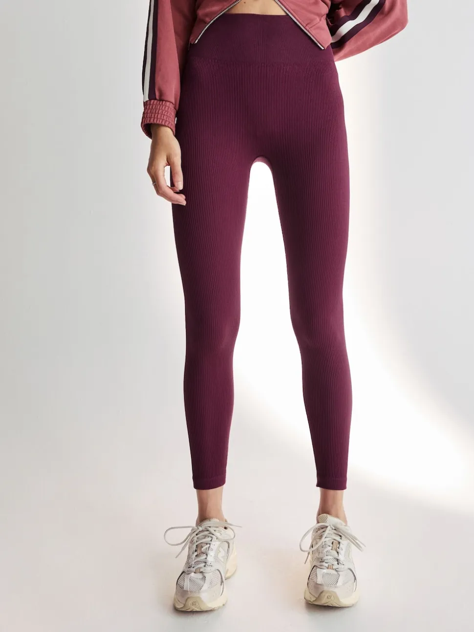 Wijnrood - Geribbelde naadloze legging met hoge taille