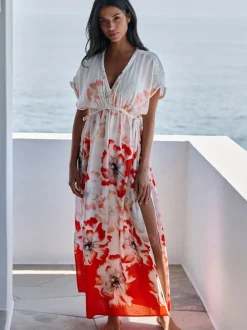 Wit - B by Ted Baker Floral Linen Blend Beach White Dress
