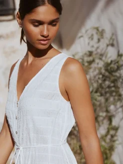 Wit - Button Through Tie Waist Sleeveless Maxi Dress