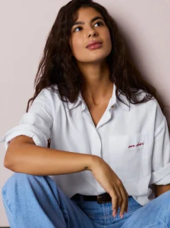 Wit - Casual Long Sleeve Cropped Shirt with Pocket Embroidery