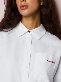 Wit - Casual Long Sleeve Cropped Shirt with Pocket Embroidery