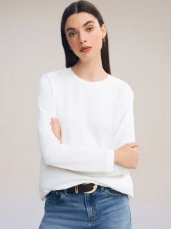 Wit - Dik T-shirt met lange mouwen en ronde hals