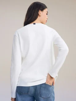 Wit - Dik T-shirt met lange mouwen en ronde hals