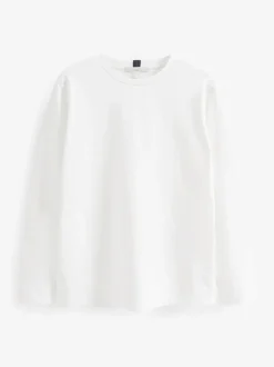 Wit - Dik T-shirt met lange mouwen en ronde hals