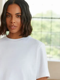 Wit - Dik T-shirt met ronde hals en korte mouwen