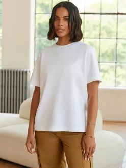 Wit - Dik T-shirt met ronde hals en korte mouwen