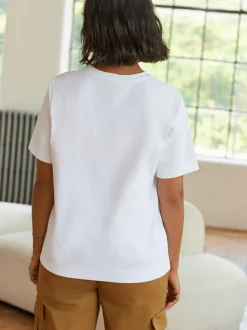 Wit - Dik T-shirt met ronde hals en korte mouwen