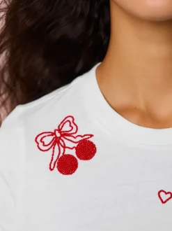 Wit - Embellished Heart Short Sleeved Crew Neck Top