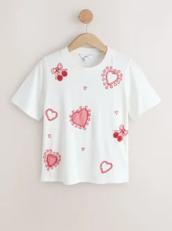 Wit - Embellished Heart Short Sleeved Crew Neck Top