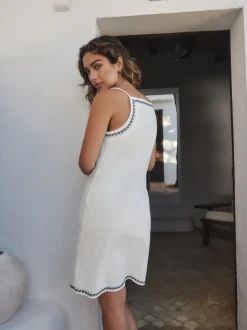 Wit - Embroidered Mini Shift Dress With Linen