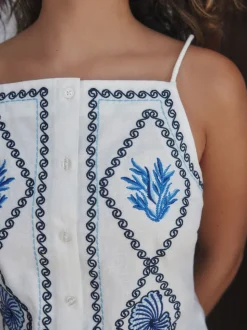 Wit - Embroidered Mini Shift Dress With Linen