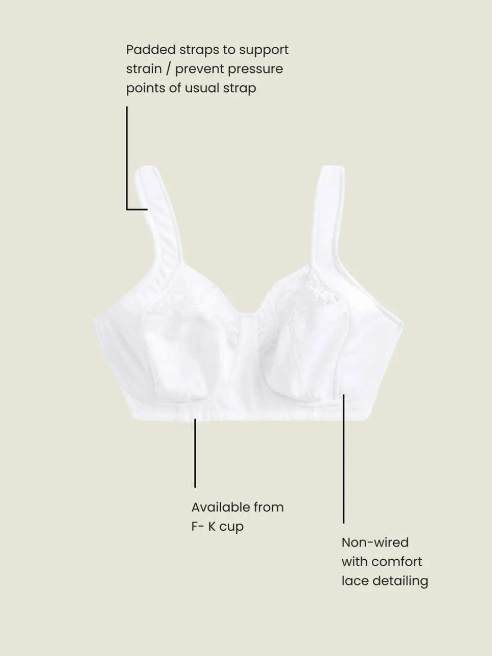 Wit - F-K cup beha met ultiem comfort, gewatteerde bandjes, zonder vulling, zonder beugel en met zijsteun