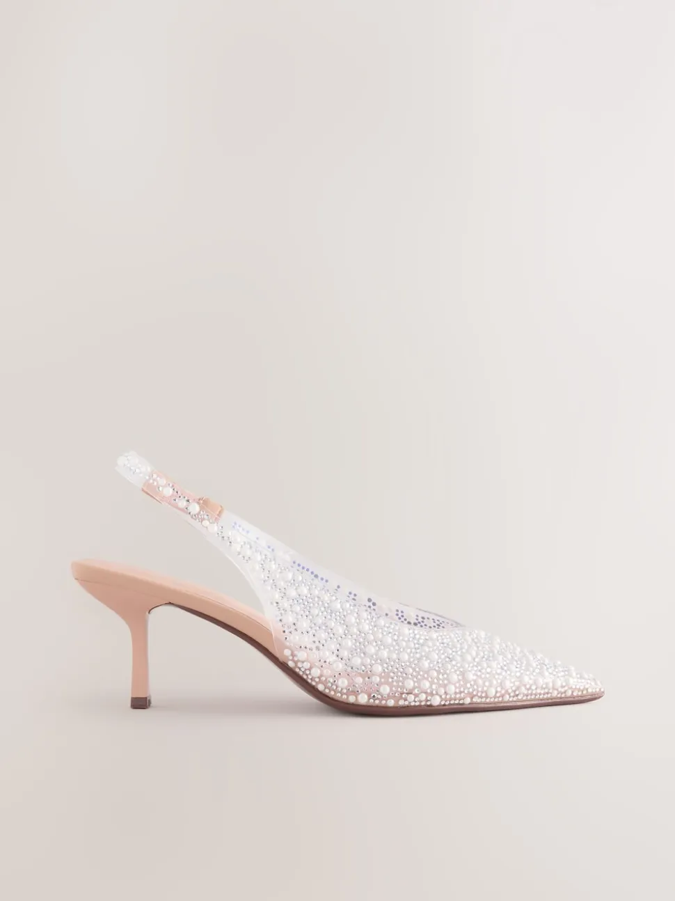 Wit - Forever Comfort® puntige slingback-hakken met vinyl en sierstenen