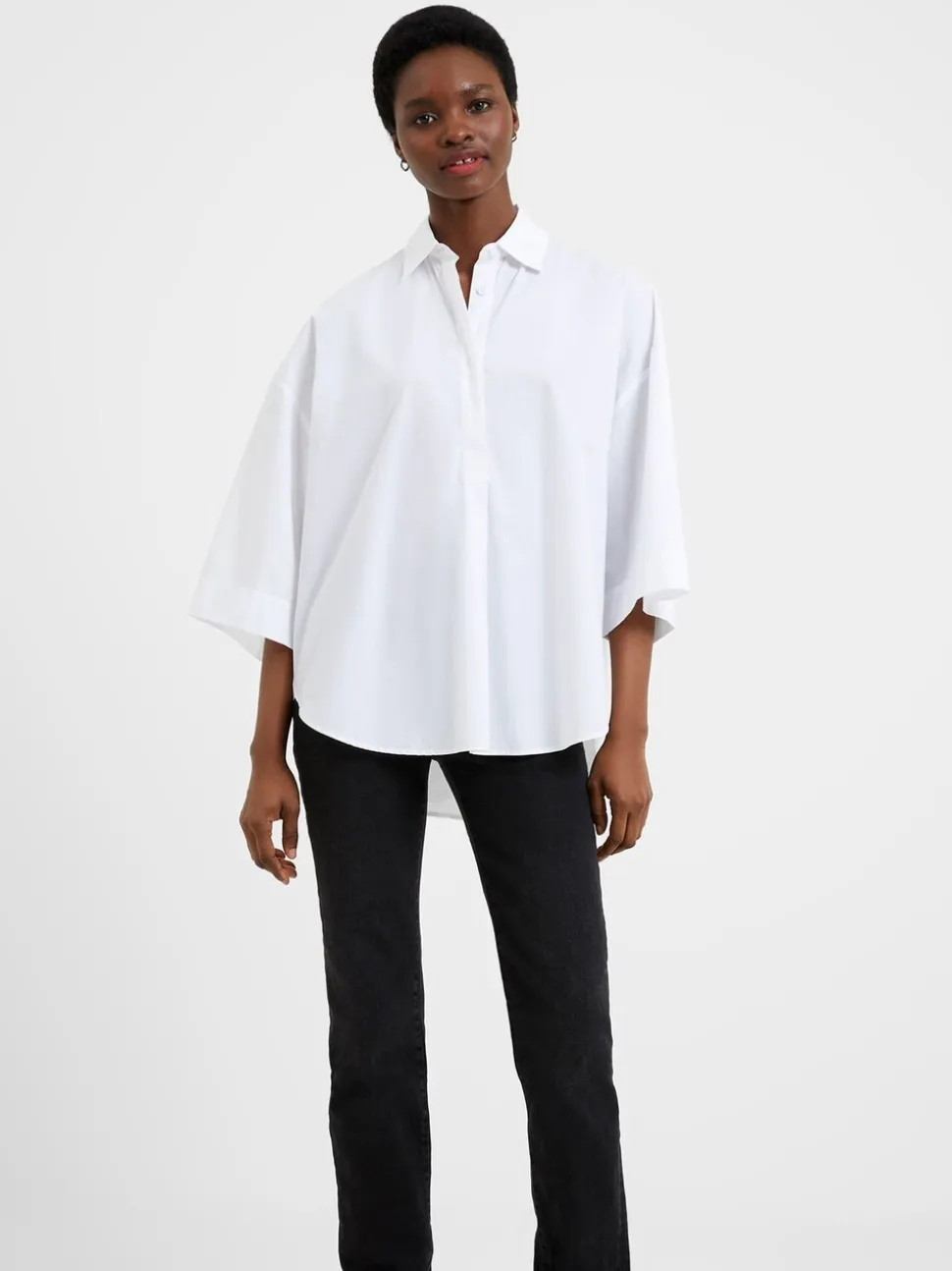 Wit - French Connection Rhodes Sust poplin popover-blouse met korte mouwen van 100% katoen