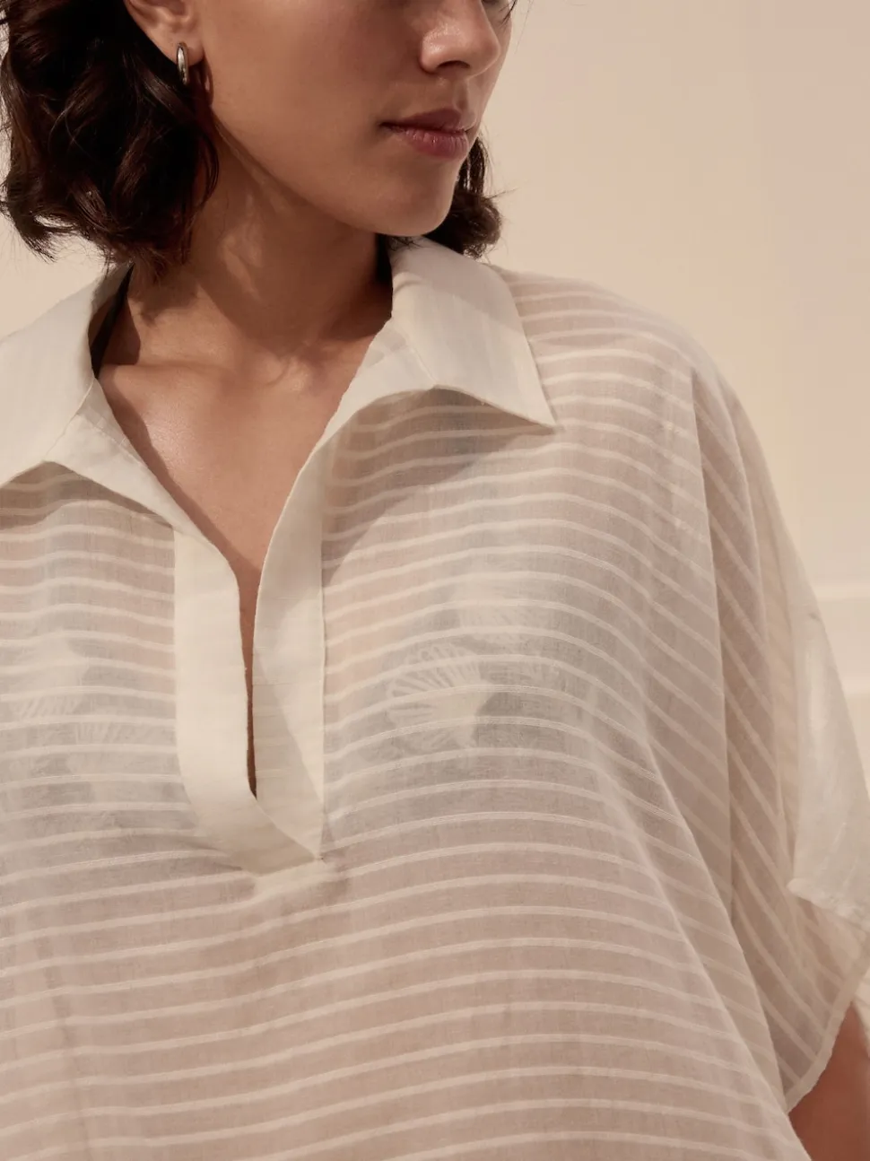 Wit - Lange overhemdtuniek van 100% katoen