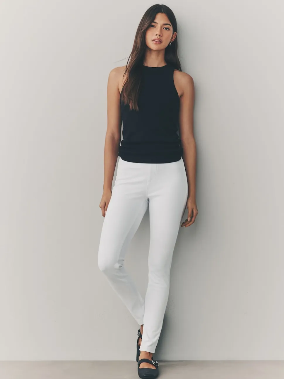 Wit - Legging van jersey-denim