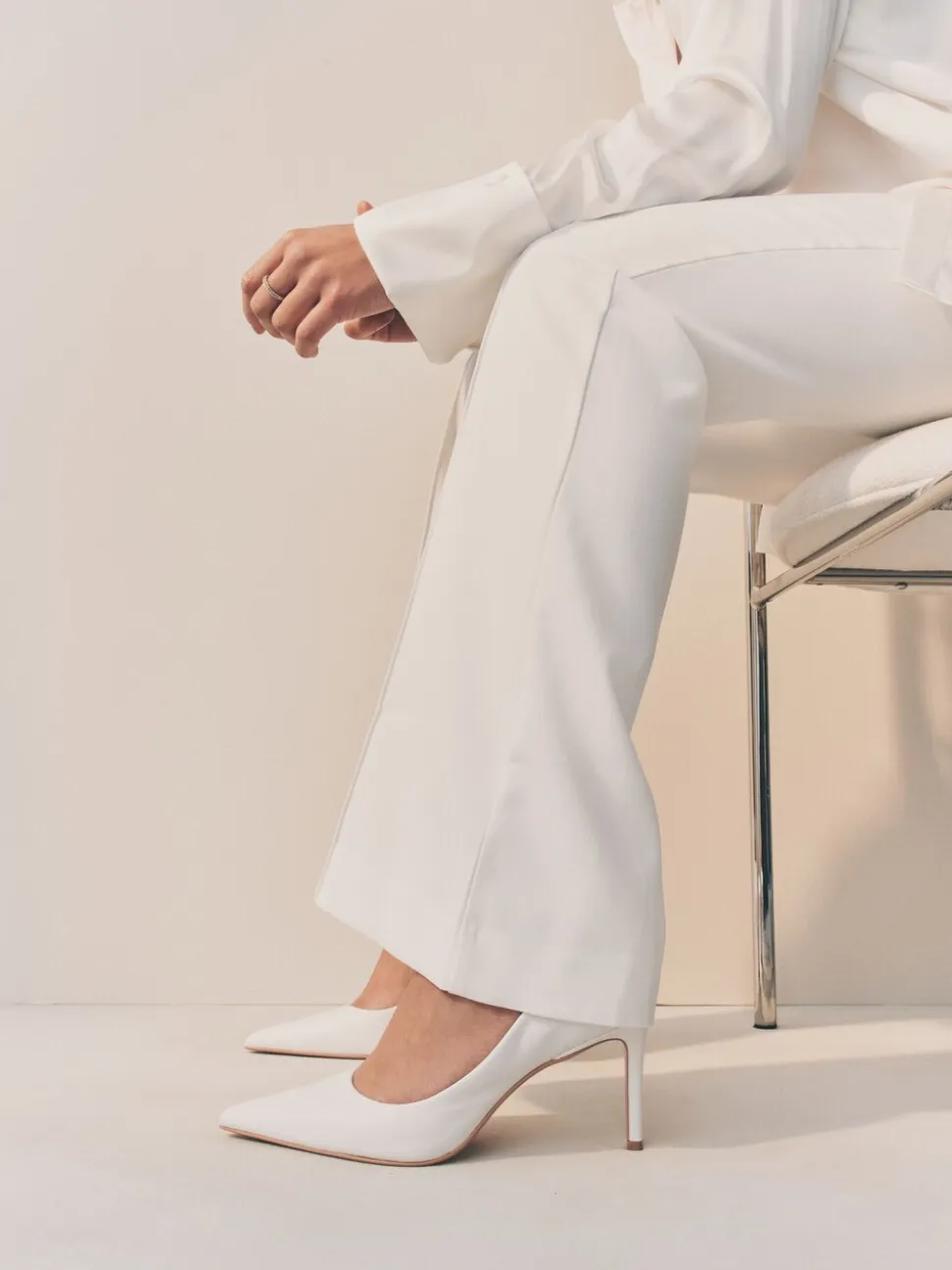 Wit - Leren mid-court pumps