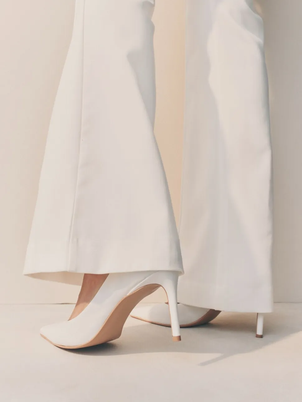 Wit - Leren mid-court pumps