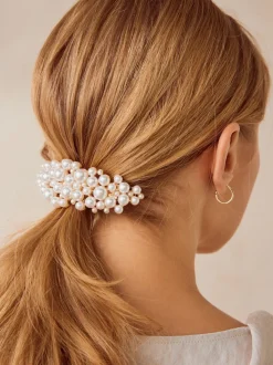 Wit - Metalen barretteclip met pareleffect